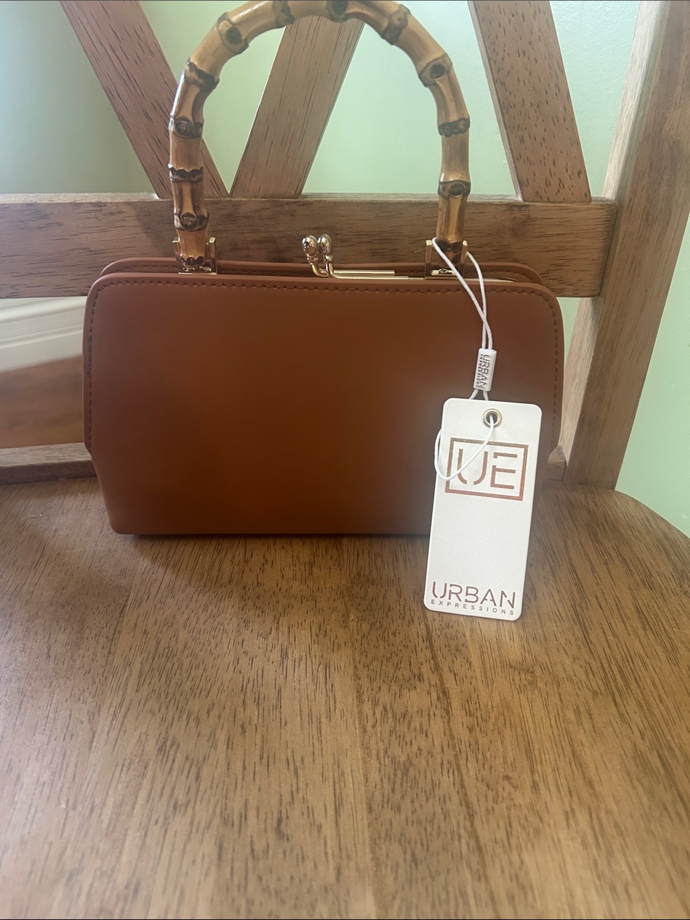 Urban Expressions Brown Satchel with Bamboo Handle and Gold Accent - Picture 1 of 2